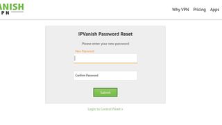 Password reset page
