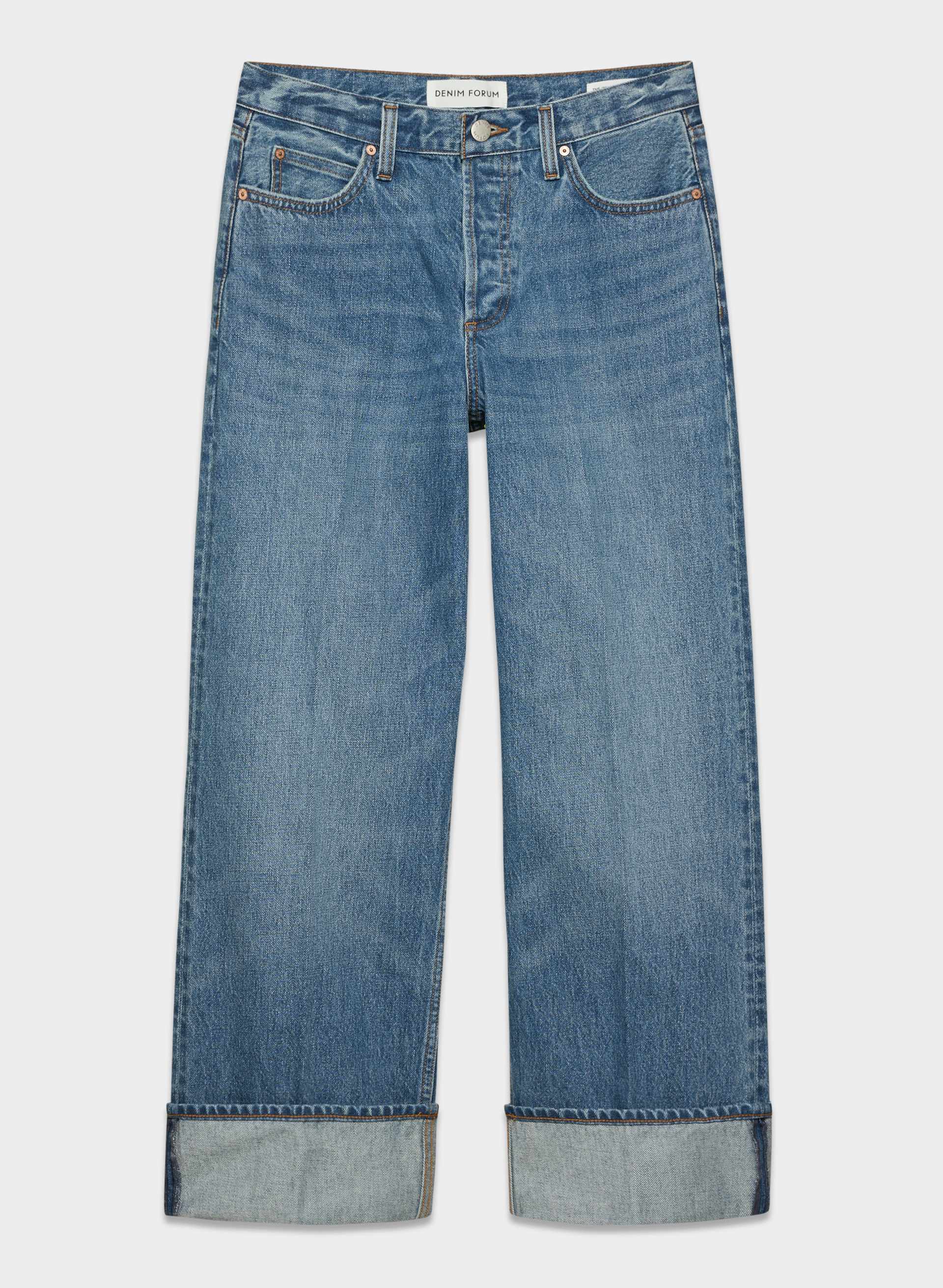 Blue denim cuffed jeans