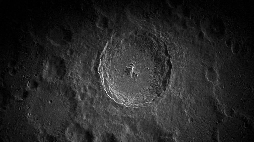 A close-up of the moon&#039;s Tycho Crater, taken from Earth