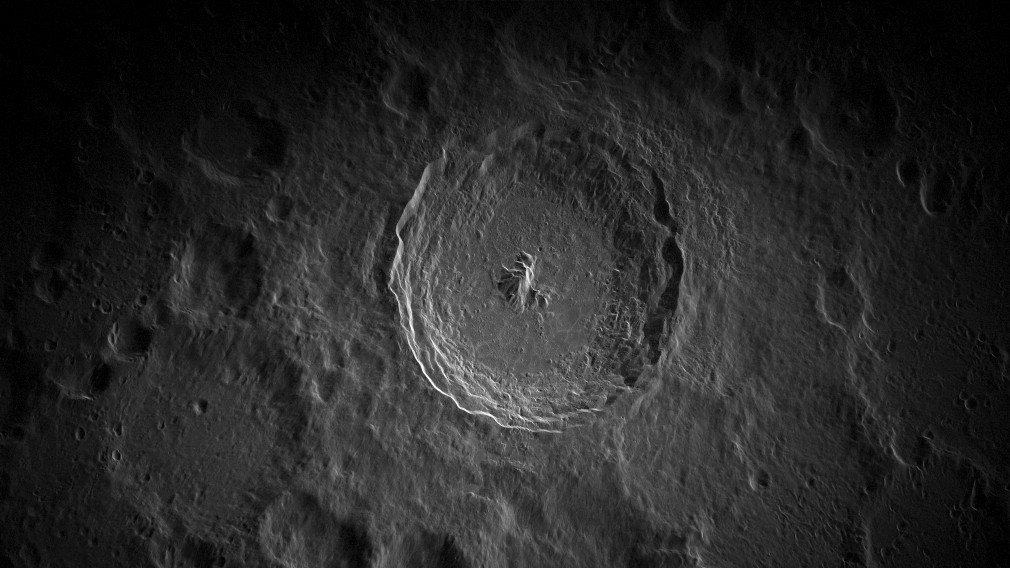 A close-up of the moon's Tycho Crater, taken from Earth.