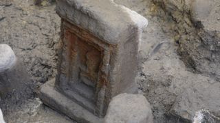A picture of an engraved tombstone discovered in the ruins of Carthage.