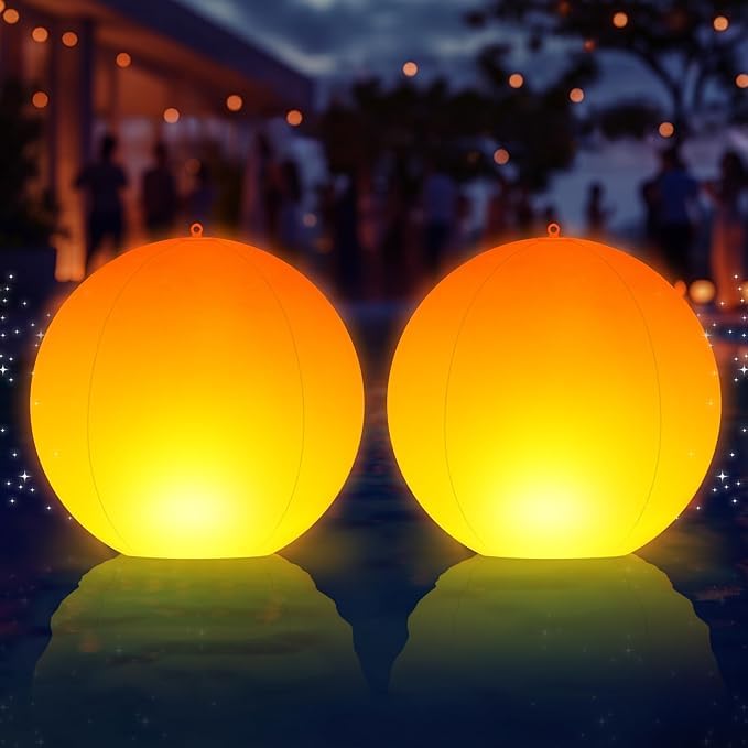 Deeprbling Floating Pool Lights, Solar Powered Floating Pond Lights, 14'' Flame Solar Pond Light, Ip68 Waterproof Large Ball Pool Lamp, Inflatable Hanging Ball Solar Pool Lamps for Garden-2pcs