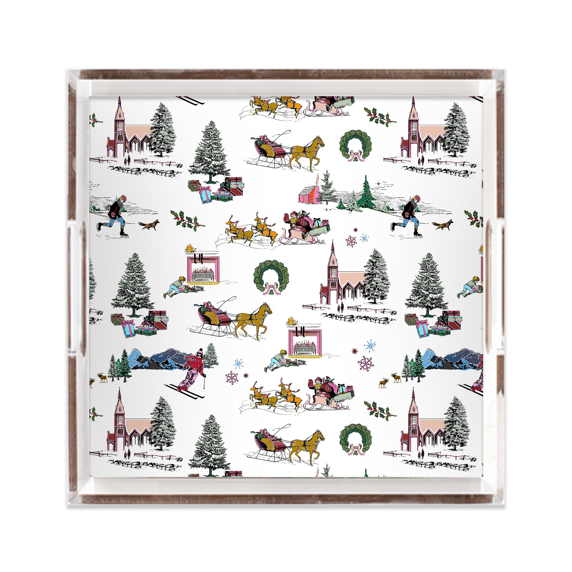 Holiday Toile Lucite Tray