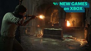 A screenshot from Mafia: The Old Country showing a man shooting a rifle in catacombs. A graphic on the upper right shows the Windows Central logo and says, "New Games on Xbox."