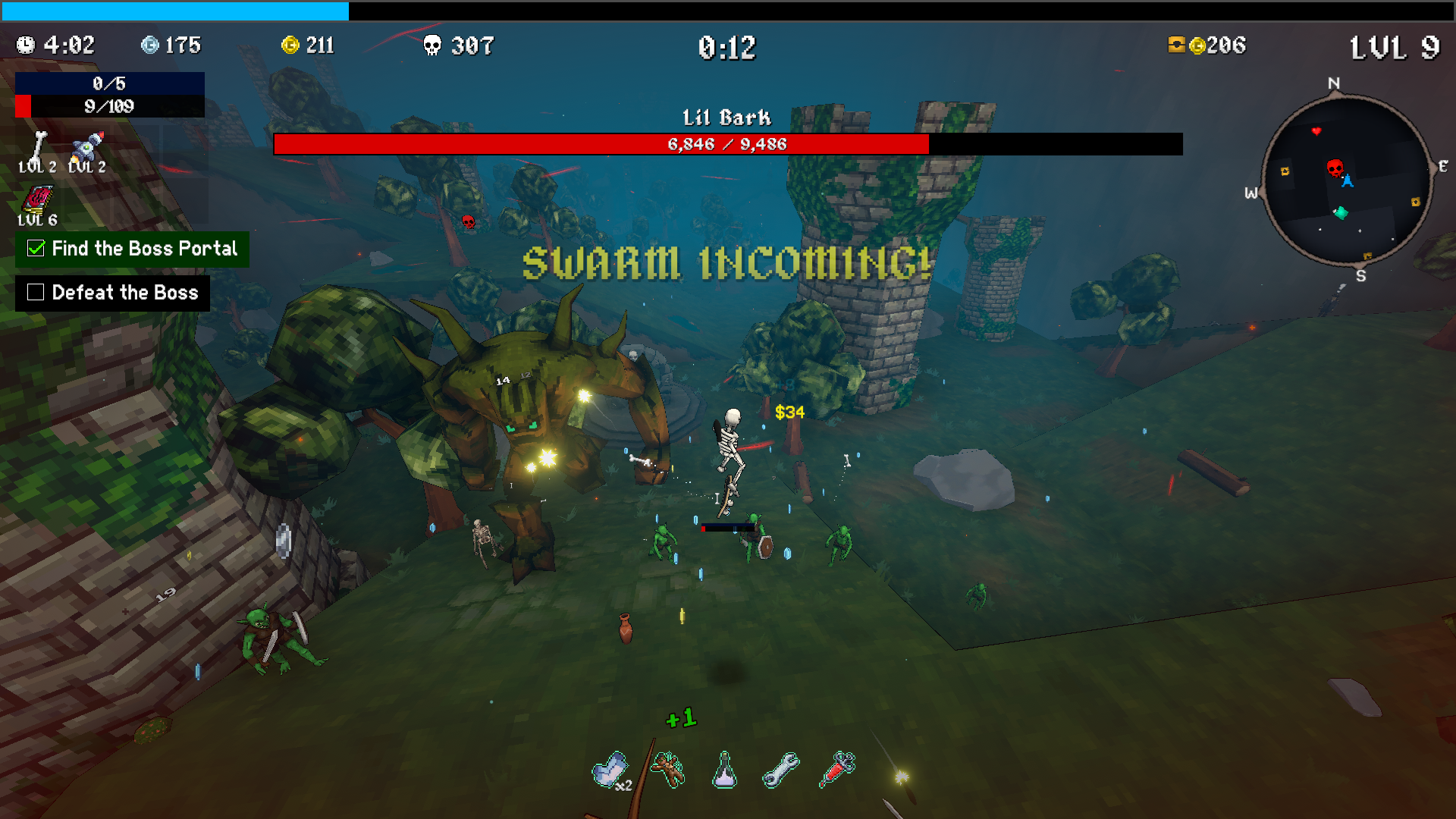 A skeleton prepares for an incoming swarm.