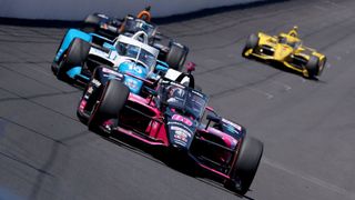 Helio Castroneves of Brazil drives his # 06 Meyer Shank Racing Honda to victory the Indianapolis 500 at Indianapolis Motor Speedway on May 30, 2021 in Indianapolis, Indiana.