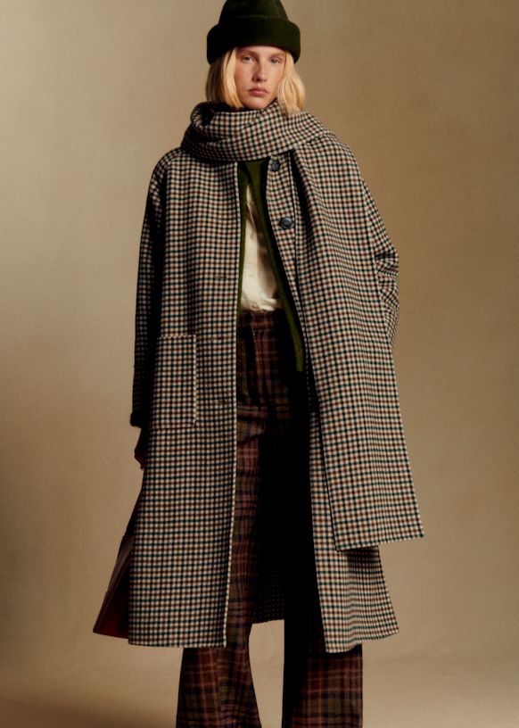Kais Coat - Green and Brown Check - Wool - S&eacute;zane