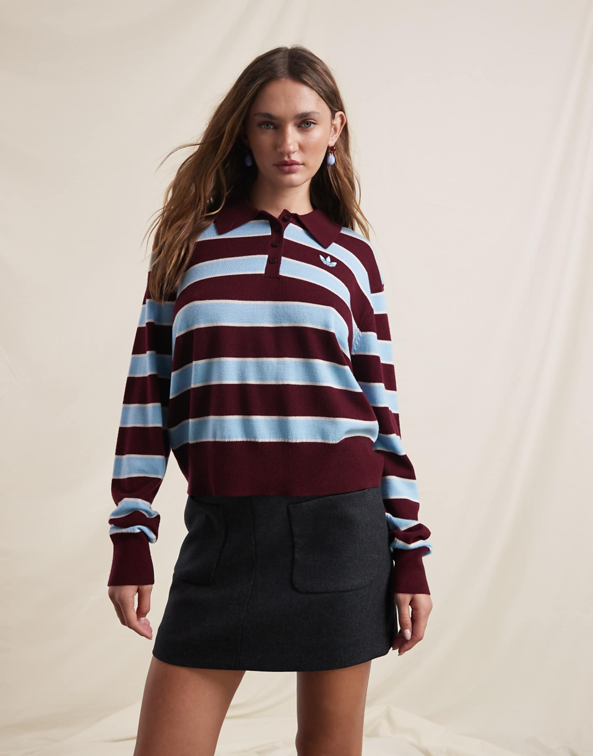 Adidas Originals X Asos Wool Rugby Top in Burgundy Stripe