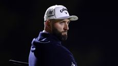 Jon Rahm looks over his right shoulder during LIV Golf Riyadh 2026