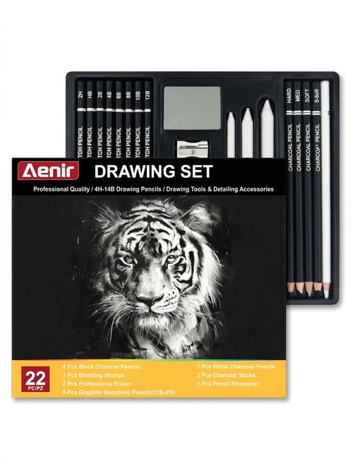 Aenir Professional Charcoal Pencils (22-Piece Set)