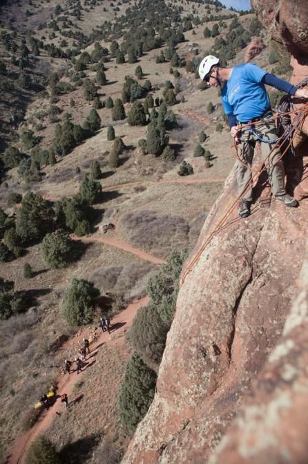 It's a long way down! Garmin riders did some rappelling as part of their Boulder, Colorado mini-camp