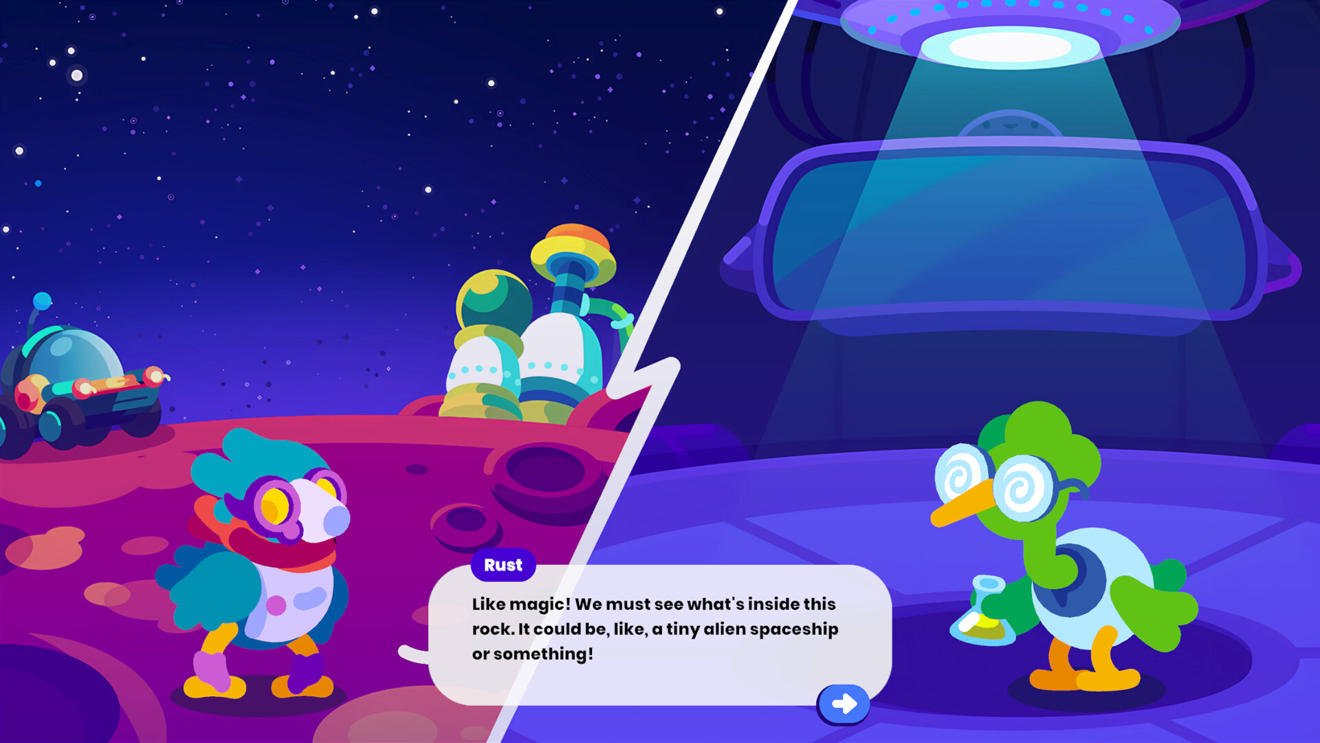 A dialogue scene in Star Birds.