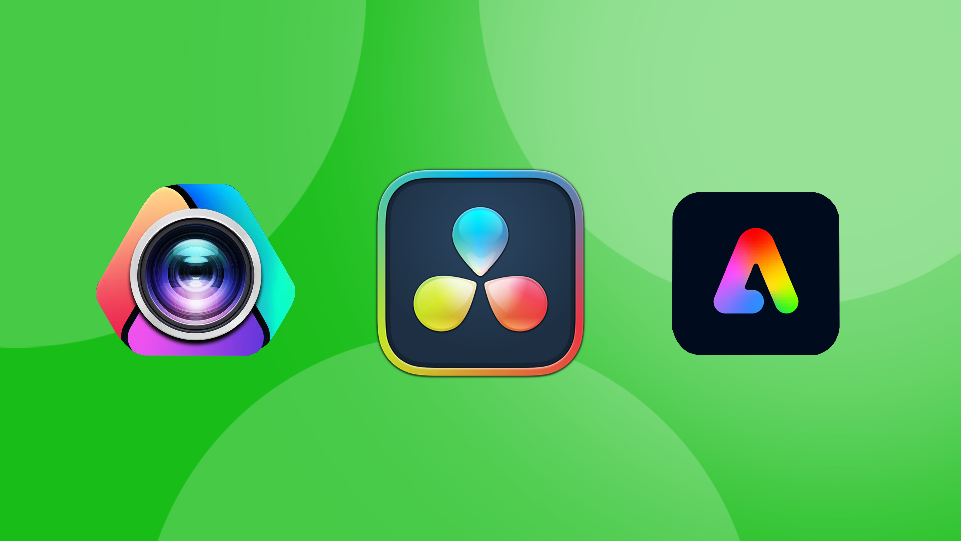 The three logos of the three best free video editing softwares, all in a row. 