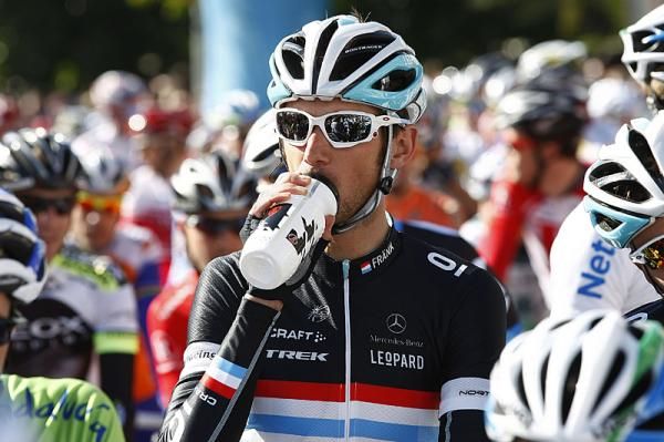 Frank Schleck hydrates before the first race of the season.