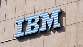 IBM (International Business Machines Corporation) sign hanging on a building in Lugano, Switzerland