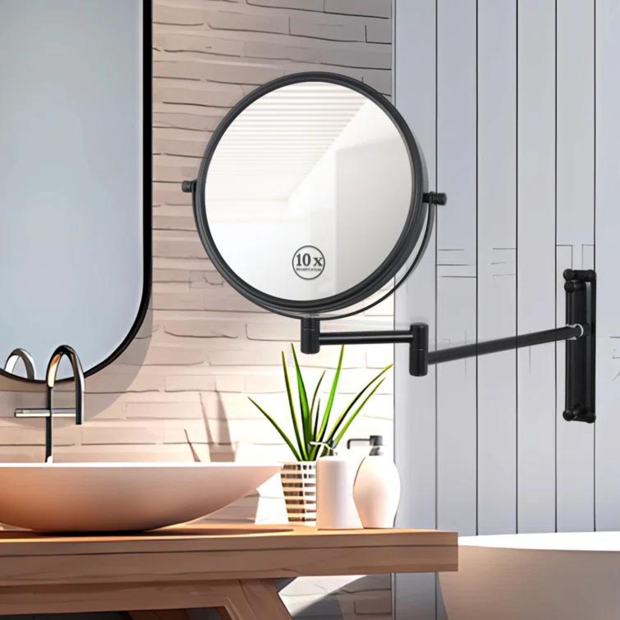 An extendable mirror next to a bathroom sink