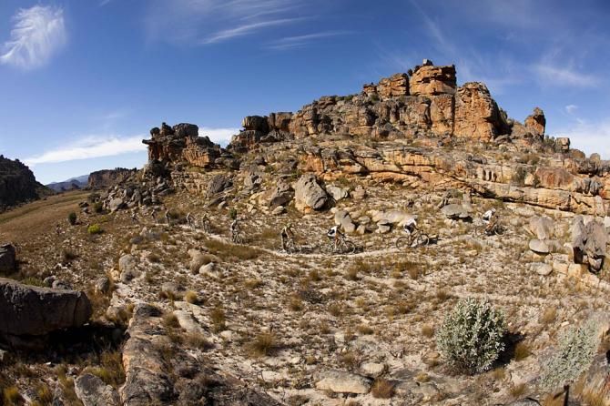 Christoph Sauser &amp; Jaroslav Kulhavy of Burry Stander-Songo lead the rocks near Op-Die-Berg
