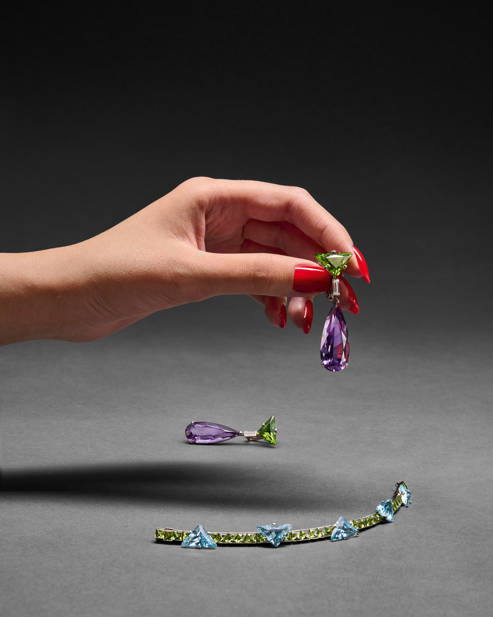 purple and green earrings