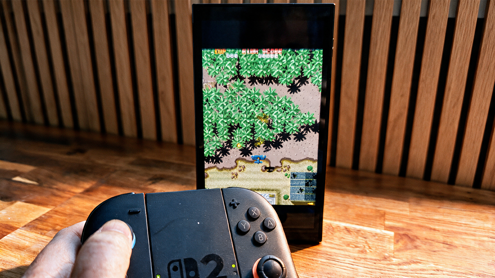 A retro shooting game played on Switch 2