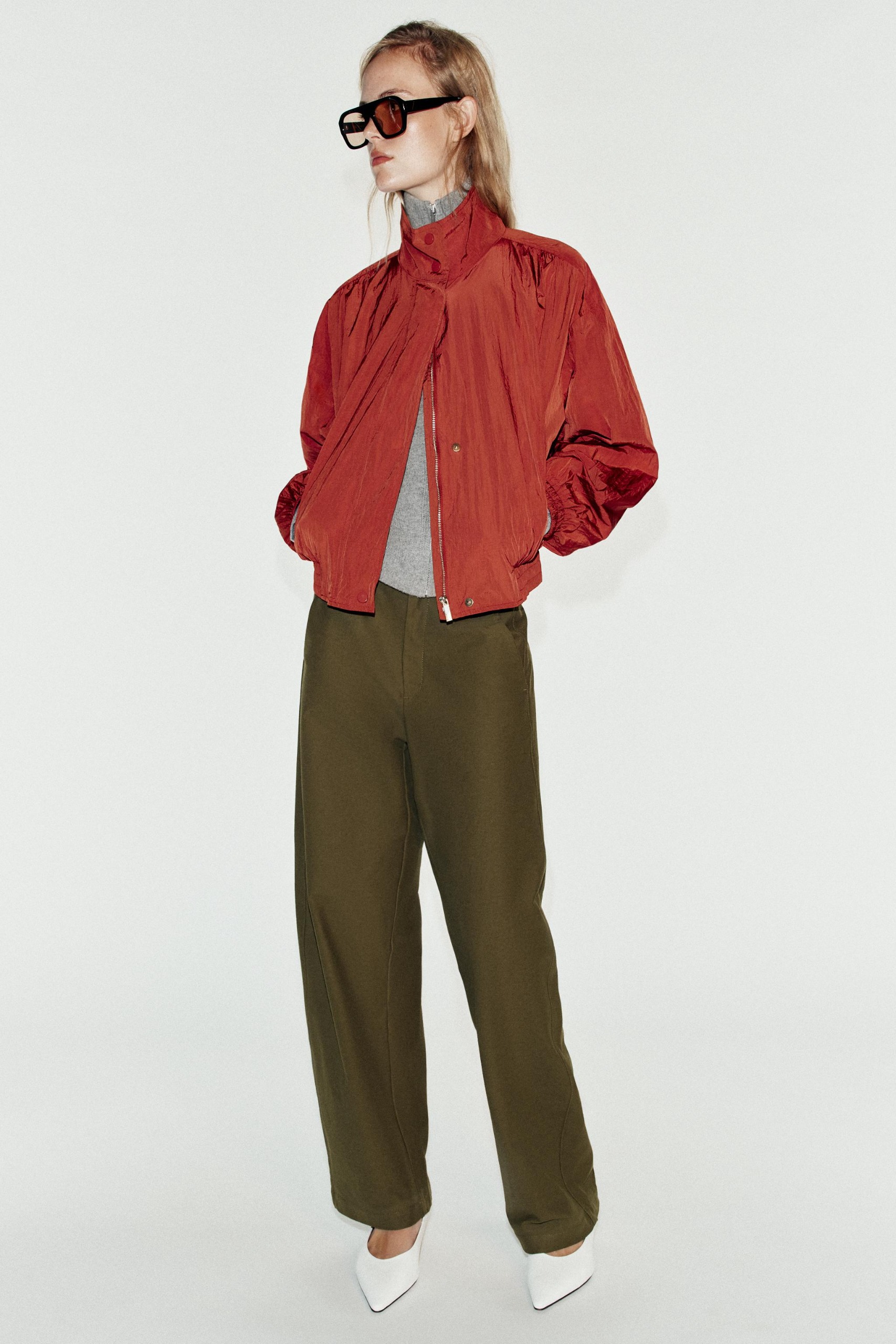 Stand-Up Collar Bomber Jacket - Brick - Xs