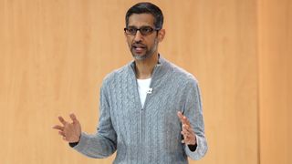 Alphabet CEO Sundar Pichai delivers the keynote address at the Google I/O developers conference at Shoreline Amphitheatre on May 10, 2023 in Mountain View, California.