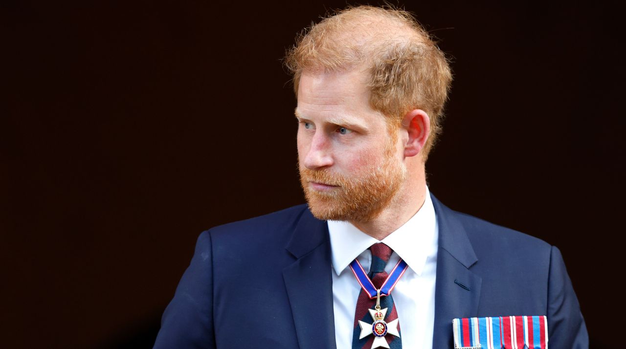  Prince Harry, Duke of Sussex (wearing a Household Division regimental tie and medals including his Knight Commander of the Royal Victorian Order cross) attends The Invictus Games Foundation 10th Anniversary Service at St Paul&#039;s Cathedral on May 8, 2024 in London, England.