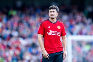 Harry Maguire #5 of Manchester United during the Manchester United v Athletic Bilbao, pre-season friendly match at Aviva Stadium on August 6th, 2023 in Dublin, Ireland. (Photo by Tim Clayton/Corbis via Getty Images)