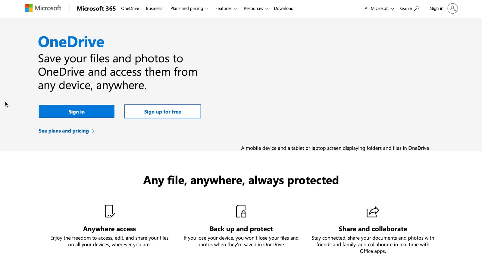 Best photo cloud storage - Microsoft OneDrive's homepage