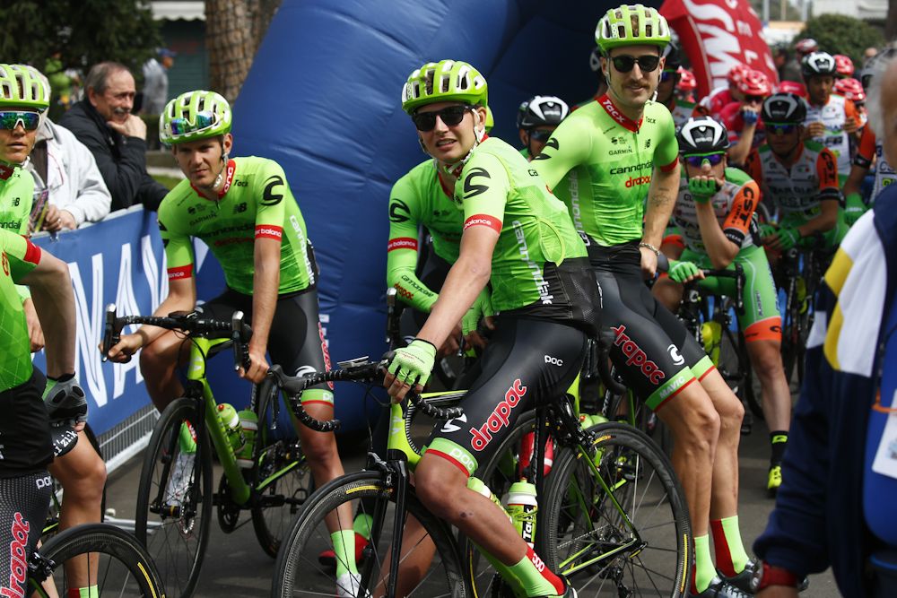 Cannondale-Drapac rider relax before the start of stage 2 at Coppi e Bartali