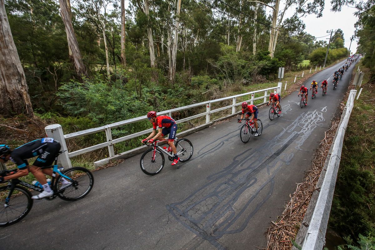 Crossing a narrow bridge early in the stage