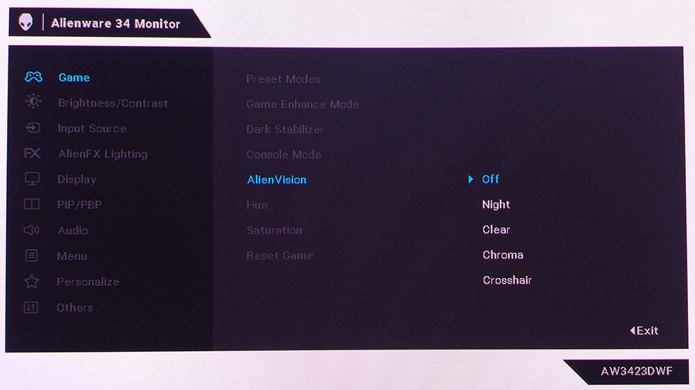 OSD - Alienware AW3423DWF