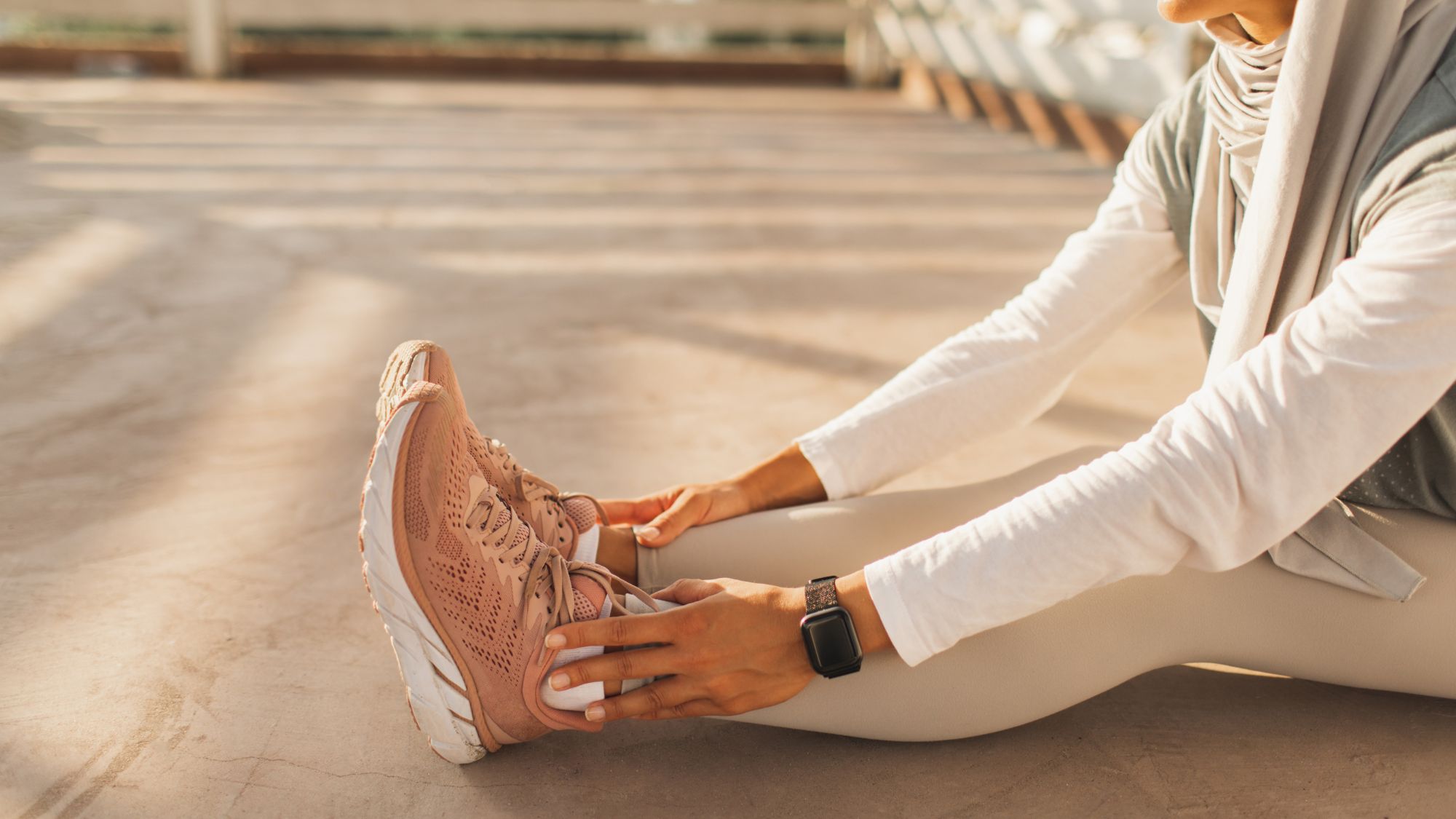 Soft January: A woman stretching her legs