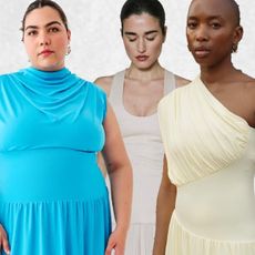 A collage of three women wearing different dress trends from 2025.