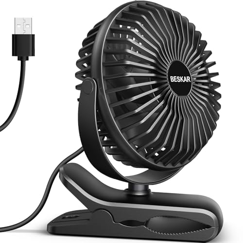 Beskar Small Clip on Fan, 3 Speeds Usb Fans With Strong Airflow, Clip &amp;amp; Desk Fans Usb Plug in With Sturdy Clamp - Ultra Quiet Operation for Office Dorm Bedroom Stroller