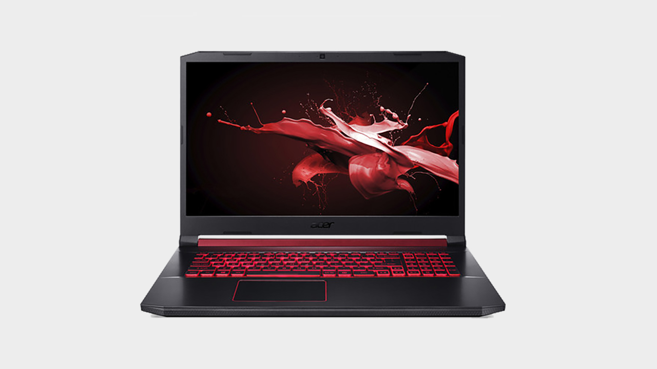 Acer Nitro 5 gaming laptop in front of grey background.