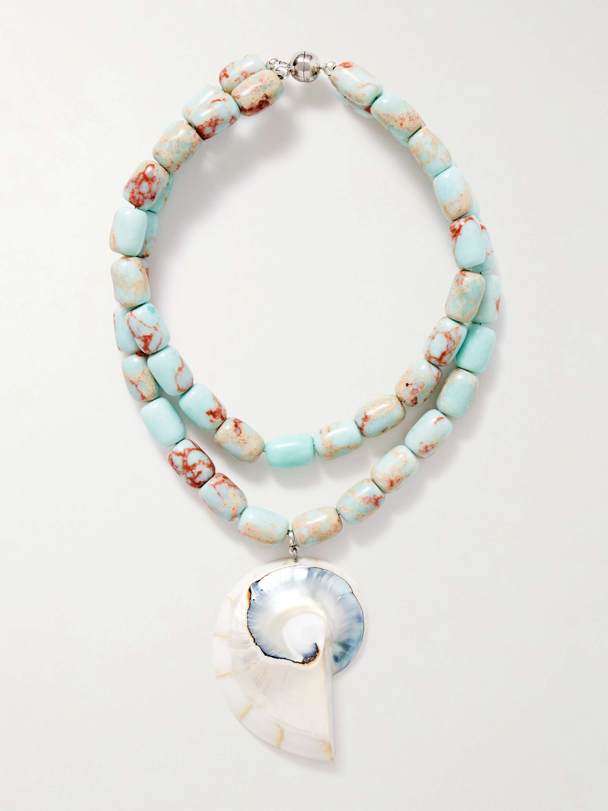 Nautilus Rhodium-Plated, Resin, Agate and Shell Necklace