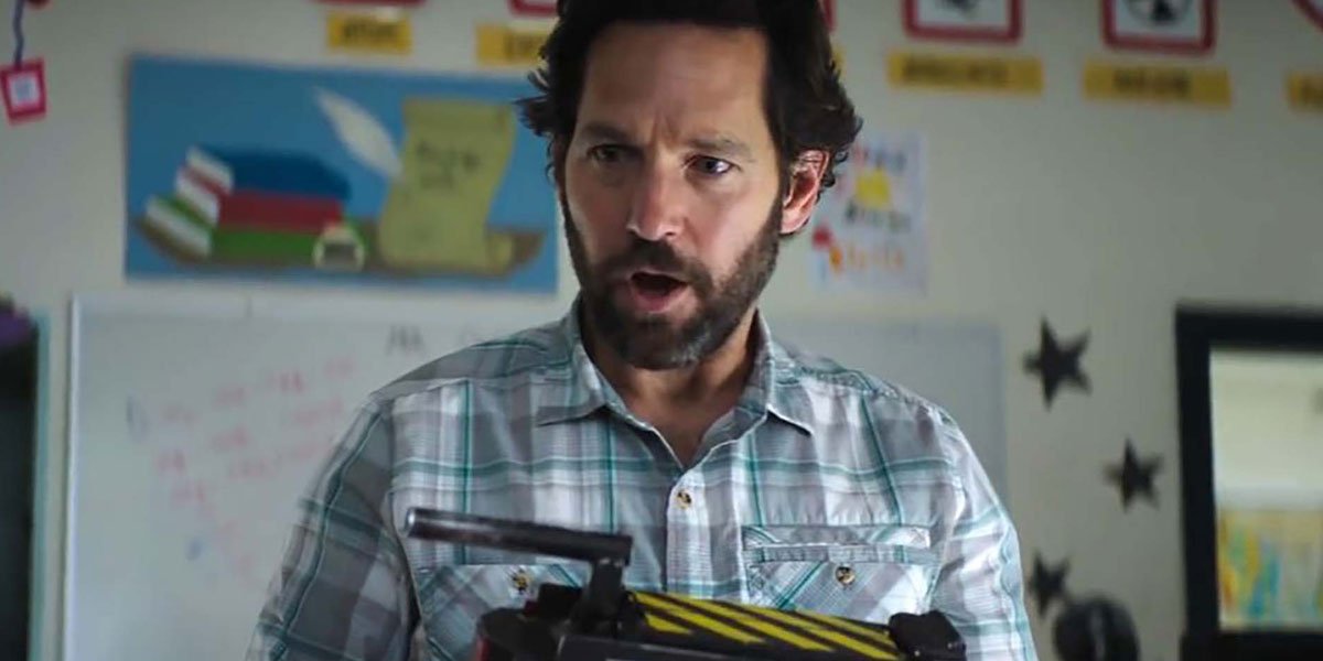 Paul Rudd opening a ghost trap in a still from Ghostbusters.