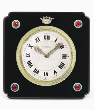 Cartier Art Deco onyx, enamel, ruby and diamond clock