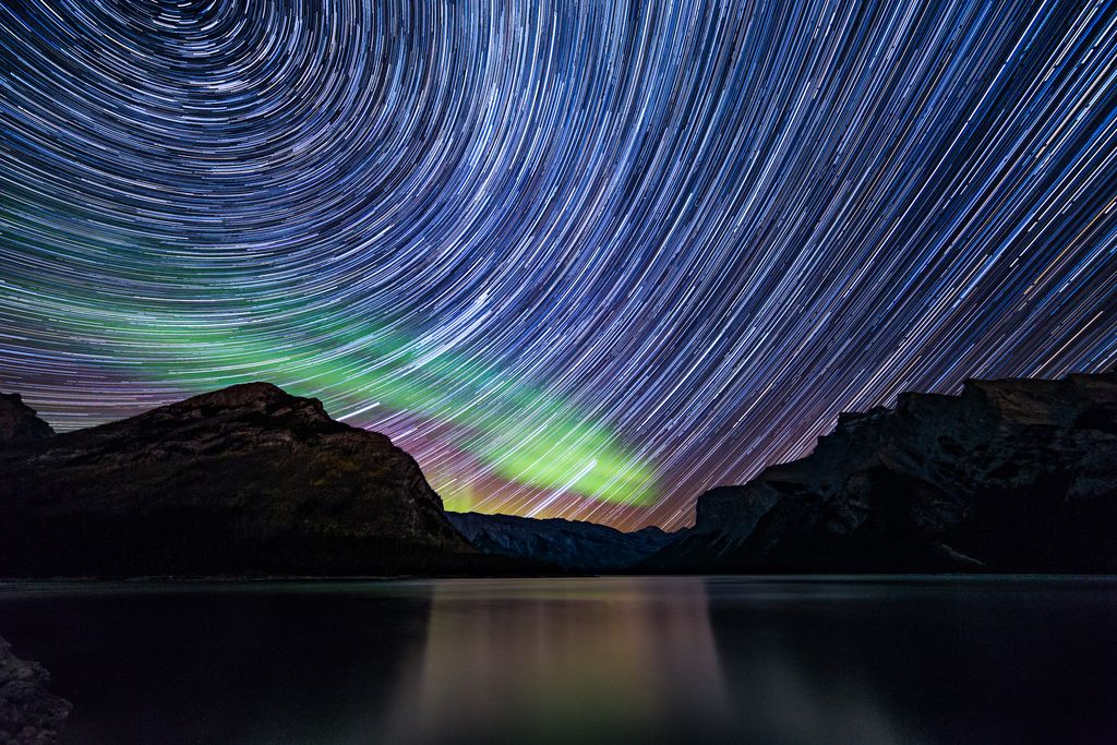 Startrails and a Green Aurora Shine in Astrophotographer Image Space
