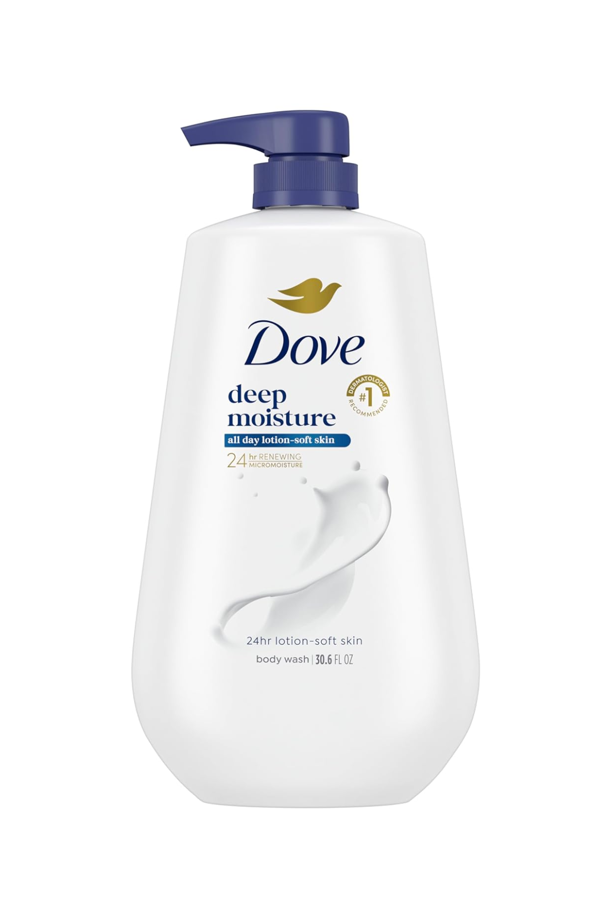 A bottle of Dove Deep Moisture Body Wash.