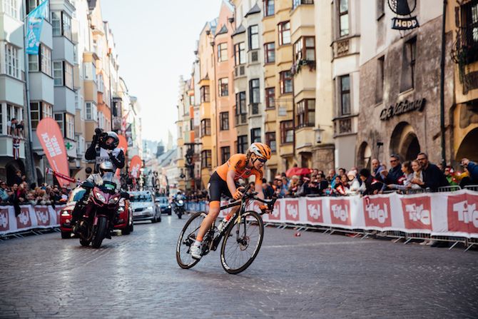 Anna van der Breggen (Netherlands) soloing to victory in the elite women&rsquo;s road race