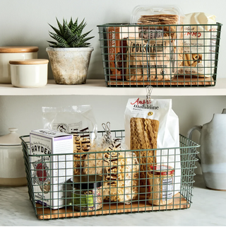 Neat Method Grid Storage Baskets in kitchen with pantry staples