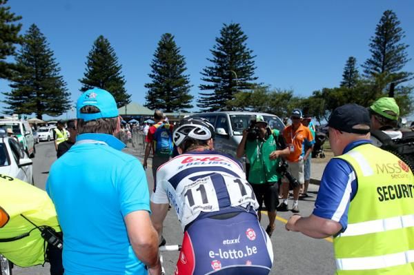 Andre Greipel keads to the podium after another stage win