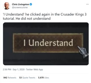 @screencuisine: 'I Understand' he clicked again in the Crusader Kings 3 tutorial. He did not understand