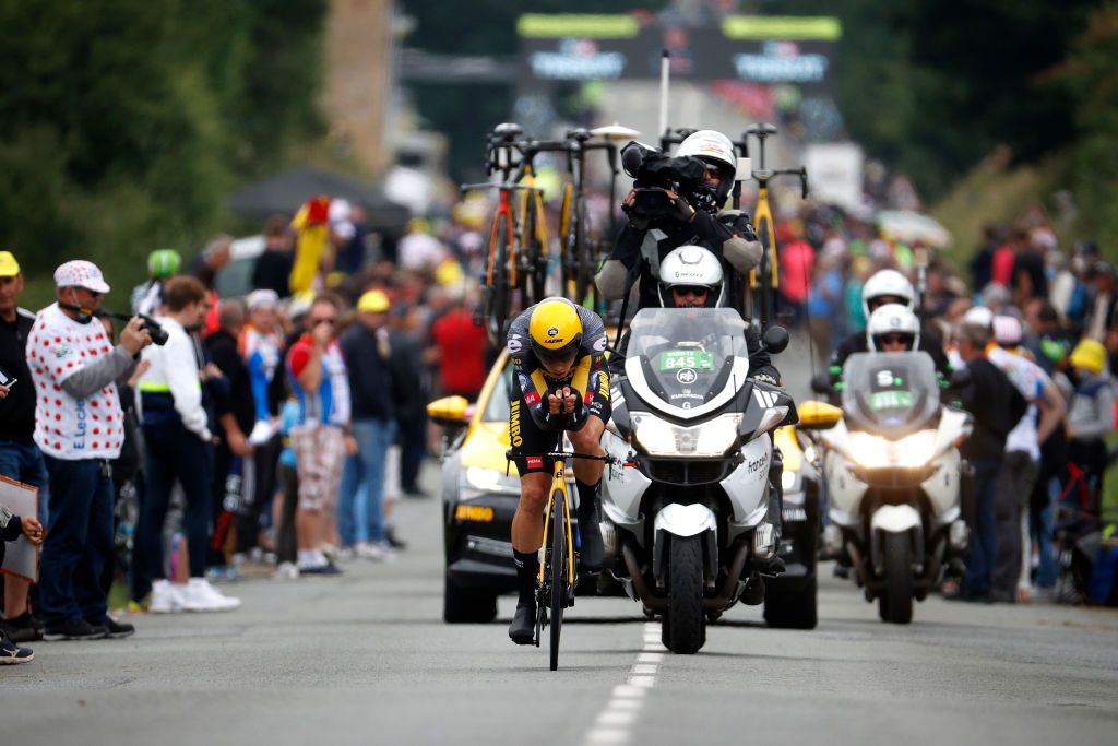 LAVAL ESPACE MAYENNE FRANCE JUNE 30 Wout Van Aert of Belgium and Team JumboVisma during the 108th Tour de France 2021 Stage 5 a 272km Individual Time Trial stage from Chang to Laval Espace Mayenne 90m Fans Public ITT LeTour TDF2021 on June 30 2021 in Laval Espace Mayenne France Photo by Chris GraythenGetty Images