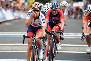 An unforgettable image as Lizzie Armitstead wins the 2015 Womens World Road Championships (Watson)