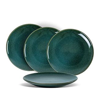 Unicasa Porcelain Plate Set, Salad Plate Vintage Green - 20 Cm, Dessert Plate Set 4 Piece Tableware Service, Dishwasher-Safe - Ceramic Plates