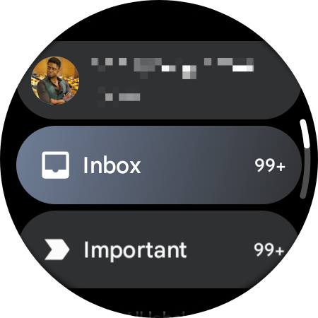 A look at Gmail's categories on its new Wear OS app.