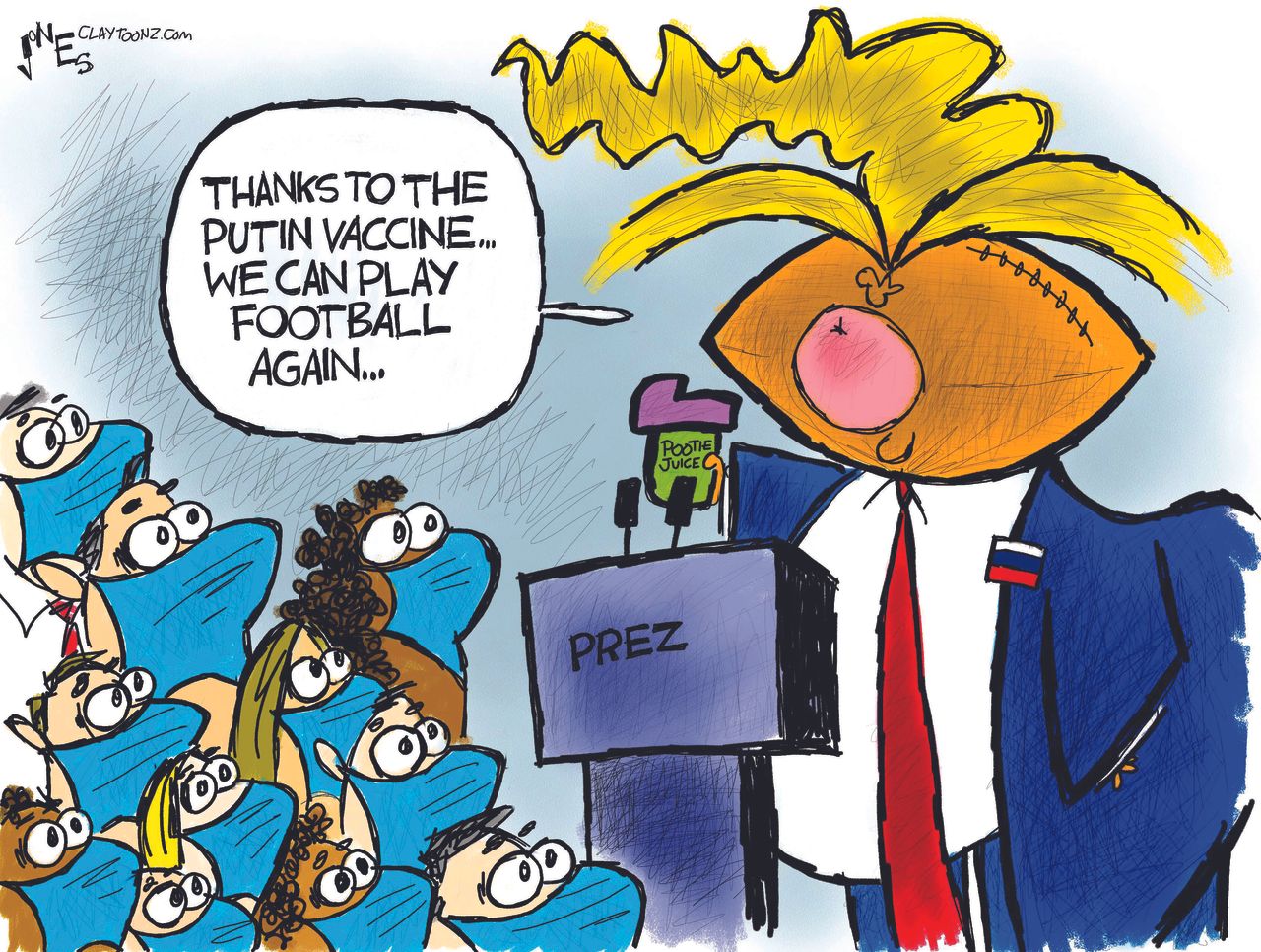 Political Cartoon U.S. Trump Putin Russia Coronavirus Vaccine College Football