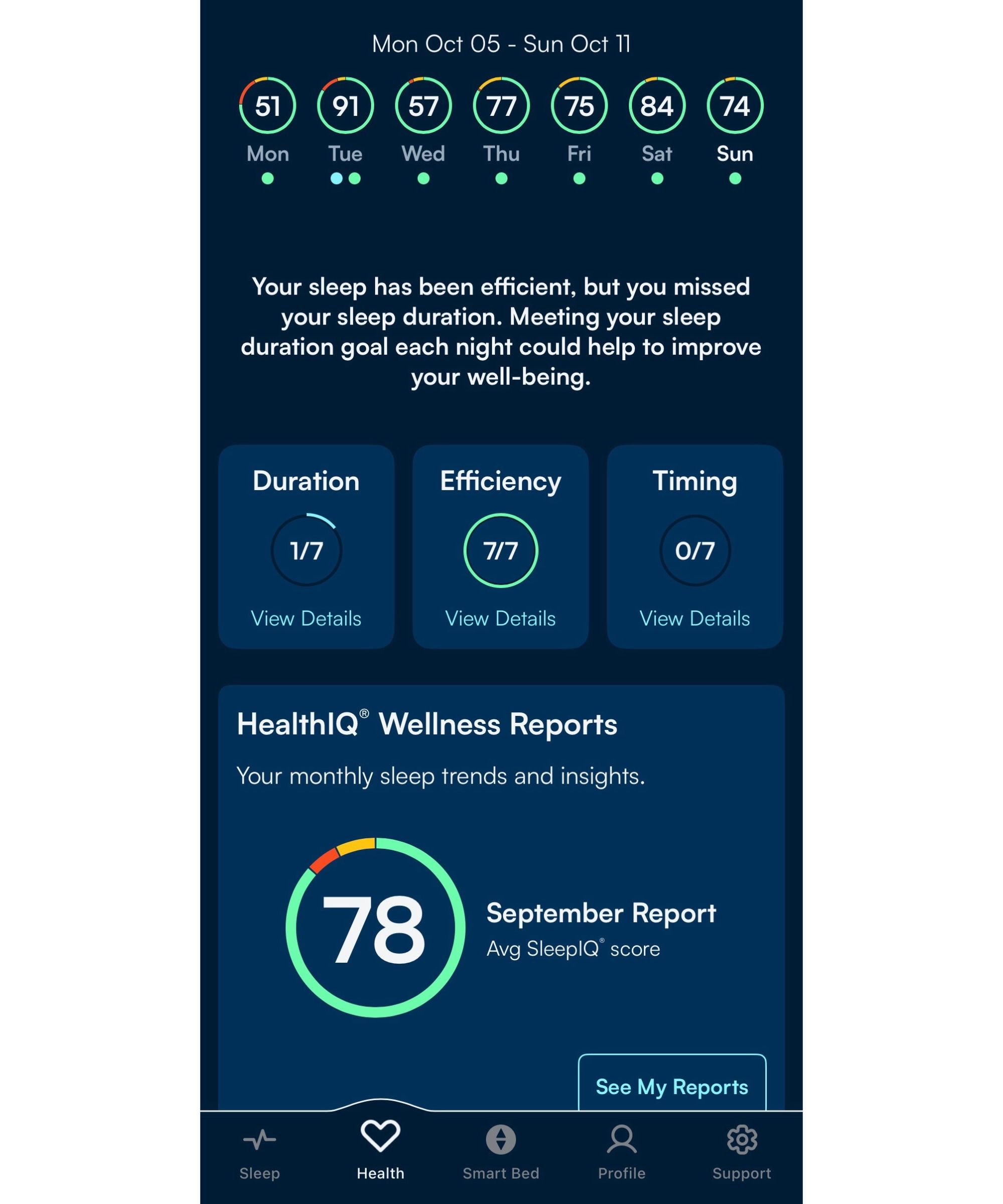 Sleep Number app screenshot